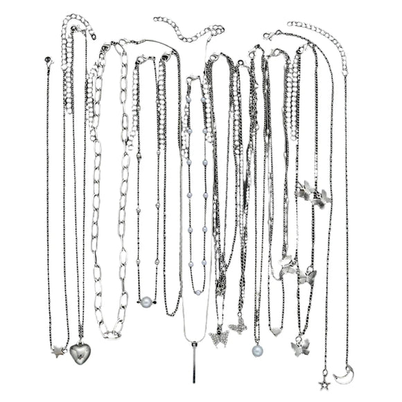 NNEOBA NNEOBA 13-Piece Womens Silver Necklace Set with Charms