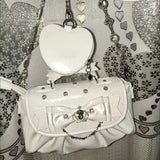 NNEOBA White Bow Rhinestone Shoulder Handbag