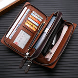 NNEOBA Men Leather Clutch Bag Double Zipper Business (Brown)