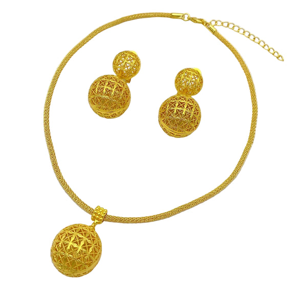 NNEOBA Gold Plated Bridal Jewelry Necklace Earrings Set