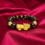 24K Gold-Tone Pixiu Bracelet – Lucky Wealth Beaded Bracelet for Men & Couples