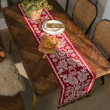 Red Geometric Christmas Elk Table Runner