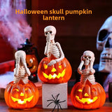 3PCS Halloween Skeleton Pumpkin Lantern Decorations – Ghost Festival Resin Ornaments for Bar, Home & Party Décor