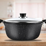NNEOBA Maifan Stone Non-Stick Soup Pot with Lid Dual-Handle Cookware Black