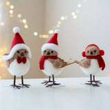 3Pcs Christmas Foam Bird Ornaments with Red Santa Hats and Scarves