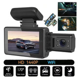 NNEOBA 2K 1440P WiFi Dual Lens Dash Cam with Night Vision Black