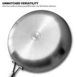 NNEOBA28cm 11-Inch 304 Stainless Steel Frying Pan Nonstick Uncoated Silver