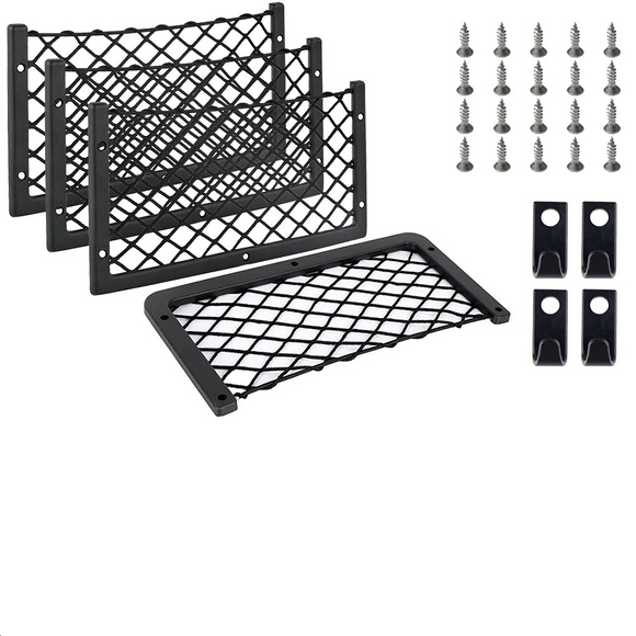 NNEOBA 4PCS Framed Car Mesh Storage Net Bags 36x18CM Organizer Pockets Black