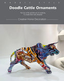 NNEOBA Graffiti Bull Figurine: Artistic Feng Shui Decor for Home and Office