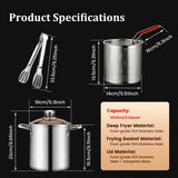 NNEOBA 3PCS Deep Fryer Pot Set 304 Stainless Steel Fry Silver