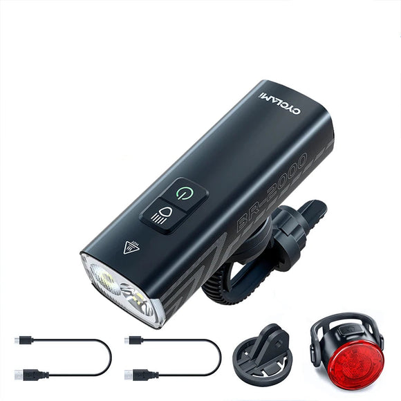 NNEOBA 2000 Lumens LED Rechargeable Bike Light Set Front Rear Black