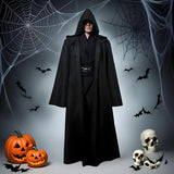 Masquerad Cloak Soft Unisex Hooded Black Robe Witch Long Cape Cosplay Costume Prop Party Performance Supplies Holiday Decoration - XL
