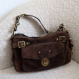 NNEOBA Vintage Suede Double Pocket Shoulder Bag