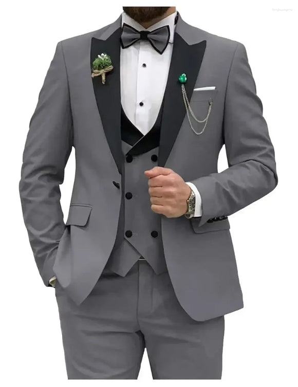 NNEOBA Men's Slim Fit 3-Piece Suit Formal Set (Gray)