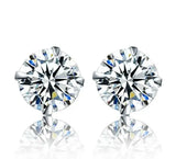 925 Sterling Silver Round CZ Stud Earrings 6MM Clear Crystal for ladies