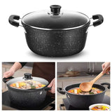 NNEOBA Maifan Stone Non-Stick Soup Pot with Lid Dual-Handle Cookware Black