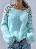 Women's Solid Color Openwork Knit Pullover