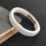 White Leather Braided Bracelet for Men