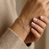 14K Gold Filled Four-Leaf Clover Double Chain Bracelet – 2mm Certified Moissanite Bracelet for Women