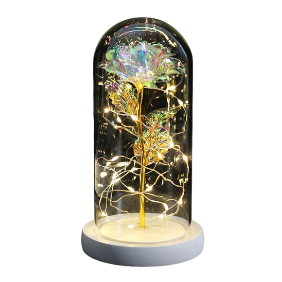 NNEOBA LED Galaxy Rose - Beauty and the Beast Eternal Flower Glass Cover - White Base Bright