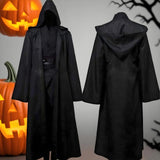 Masquerad Cloak Soft Unisex Hooded Black Robe Witch Long Cape Cosplay Costume Prop Party Performance Supplies Holiday Decoration - XL