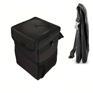 NNEOBA Car Trash Can with Lid Storage Pockets 100% Leak Proof Black