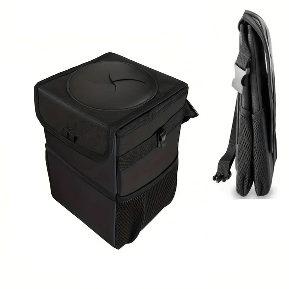 NNEOBA Car Trash Can with Lid Storage Pockets 100% Leak Proof Black