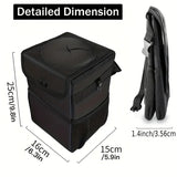 NNEOBA Car Trash Can with Lid Storage Pockets 100% Leak Proof Black