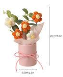 NNESN Vibrant Hand-Knitted Orange Woolen Flower Bouquet Set - 5 Yarn Flowers in Stylish Bucket & Handbag