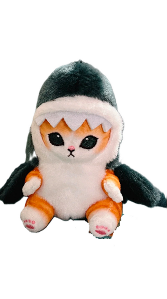NNEOBA Kawaii Tempura Fried Shrimp Shark Cat Plush Doll Keychain - Blue 13cm