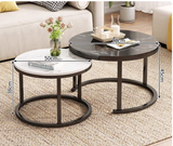 NNEOBA Elegance in Contrast: Set of 2 Round Nesting Marble Coffee Tables in Style9: Black and White