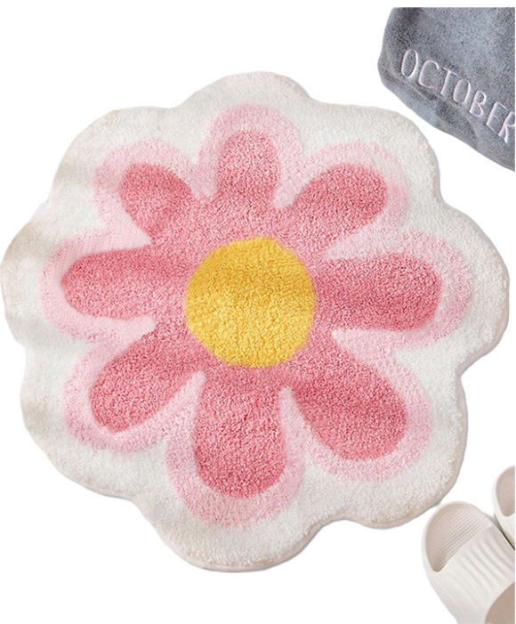 NNETM Chic Pink Plush Home Carpet - Petal-Shaped Delight