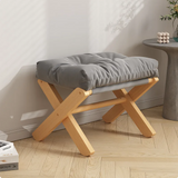 NNEOBA Foldable Solid Wood Low Stool with Paste-Style Grey Seat Cushion
