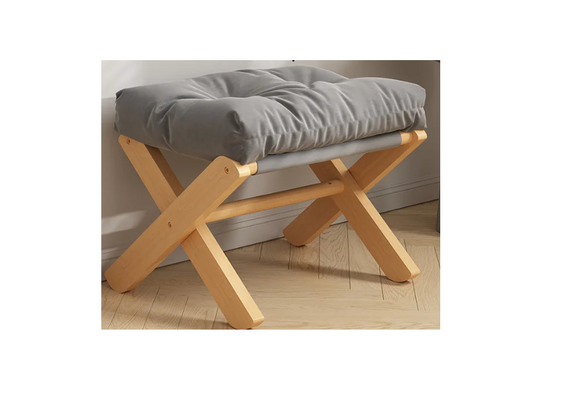NNEOBA Foldable Solid Wood Low Stool with Paste-Style Grey Seat Cushion