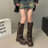 Women's Knee-High Platform Biker Boots