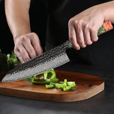 NNEOBA 8-Inch Forged Damascus Steel Chef Knife Custom Stainless Blade Green