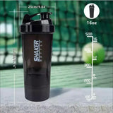 NNEOBA 3-Layer Protein Shaker Bottle Black