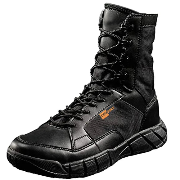 NNEOBA Mens Tactical Mid-Calf Combat Boots (Black No Zip)