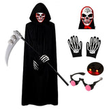 140CM Halloween Scary Costume Grim Reaper Costume for Boys Kids Costume with Glowing Red Eyes with Gloves Mask