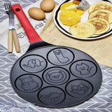 NNEOBA Seven-Hole Animal Face Pancake Frying Pan Non-Stick Black