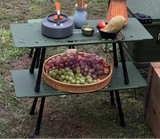 NNEOBA One-Tier Camping Shelf Table Tactical Aluminum Alloy Storage Rack Army Green
