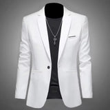 NNEOBA Mens Slim Fit Casual Suit Jacket Single Button (White)
