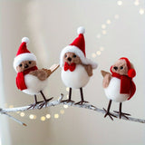 3Pcs Christmas Foam Bird Ornaments with Red Santa Hats and Scarves