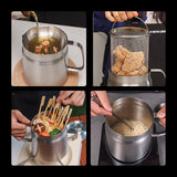 NNEOBA 2L Stainless Steel Oil Filter Pot with Fine Mesh Strainer And Fry Basket Silver