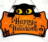Black Cat Halloween Wooden Hanging Sign