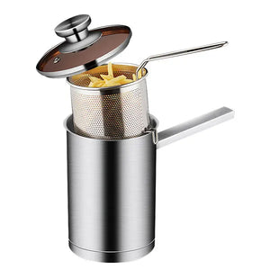 NNEOBA Stainless Steel Deep Fryer Pot with Basket And Lid Silver