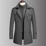 NNEOBA Men's Double Collar Wool Business Coat Winter (Gray)
