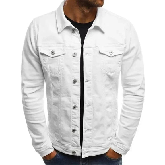NNEOBA Mens Denim Streetwear Jacket Cotton Casual Slim Fit (White)