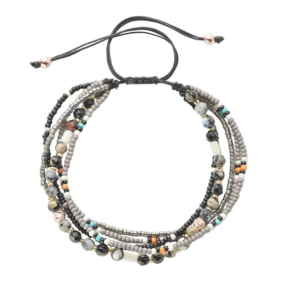 NNEOBA Bracelet with Multi-Layer Bohemia Beads for Women (Black)