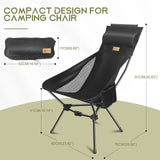 NNEOBA Portable Camping Chair with Headrest Black